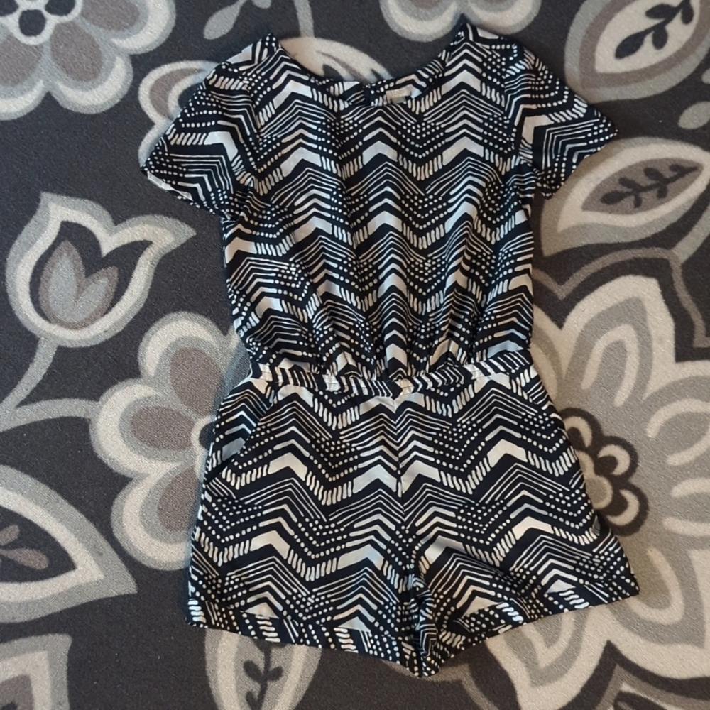 J. Crew Romper Navy & White Print Short Sleeve size 8